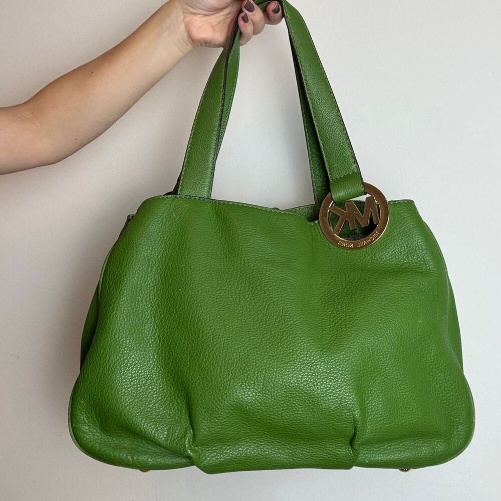 Michael Kors Green Leather Hobo Shoulder Bag with Gold Logo